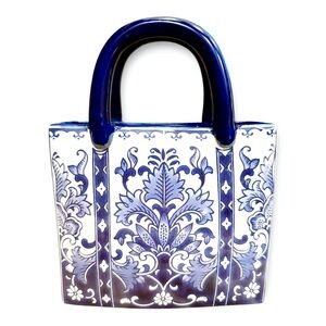 Chinoiserie Blue and White Ceramic Purse Shaped Vase